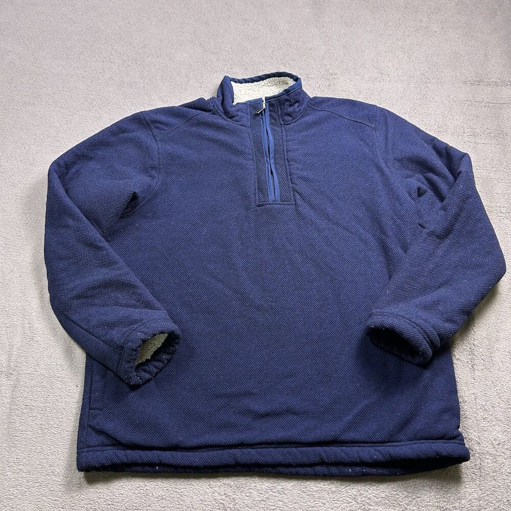 Orvis 1/4 Zip Pullover Fleece Men's L Navy Blue Sherpa Lined Textured Gorpcore